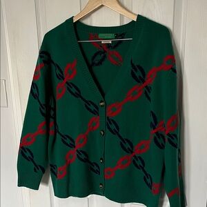 Clare V. Cardigan with Red and Blue Chain Pattern - Size M